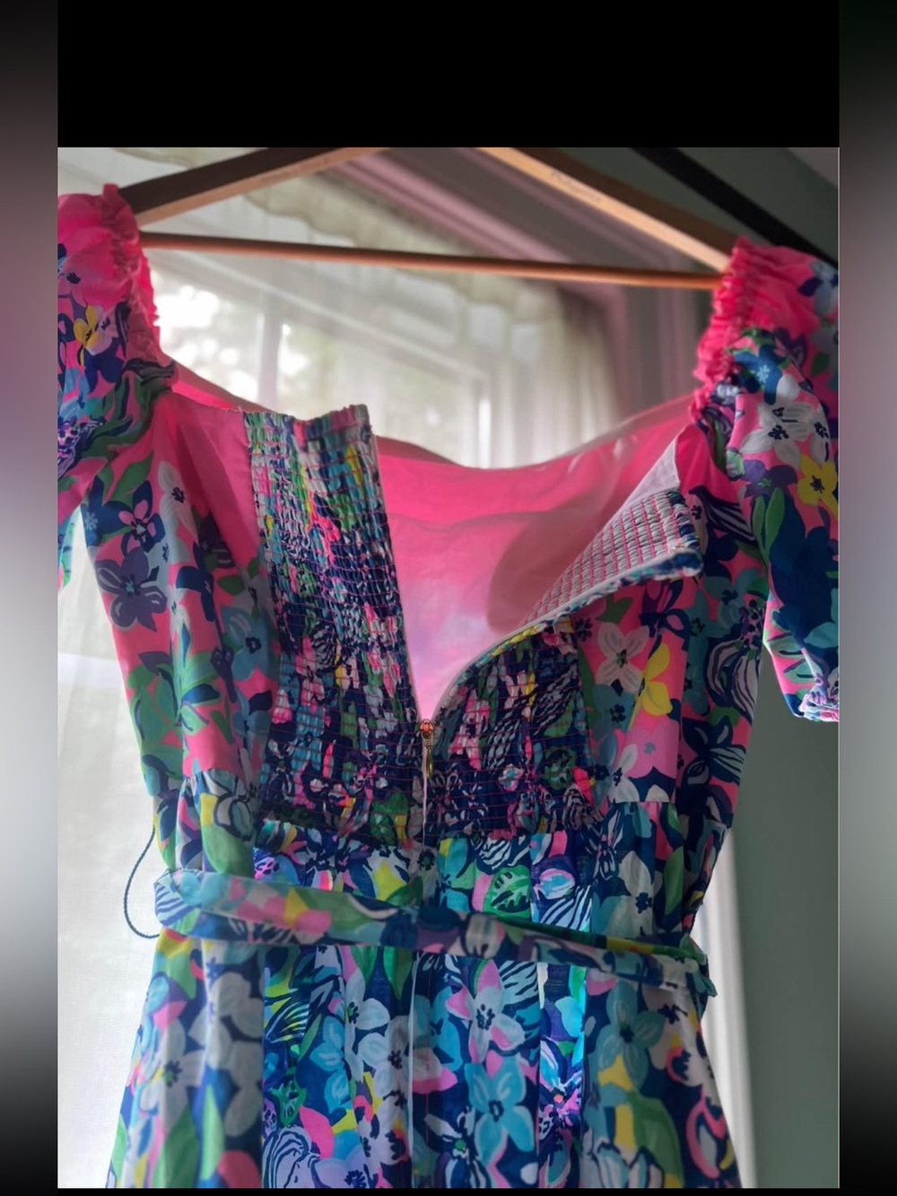 Lilly Pulitzer Pink Blue Green Floral Maxi Dress with Puff Sleeves - Picture 5 of 6